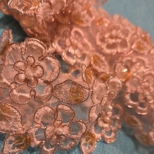 Floral Peach & Copper with Tiny Pearl Delicate Sewing TRIM 2.92yds